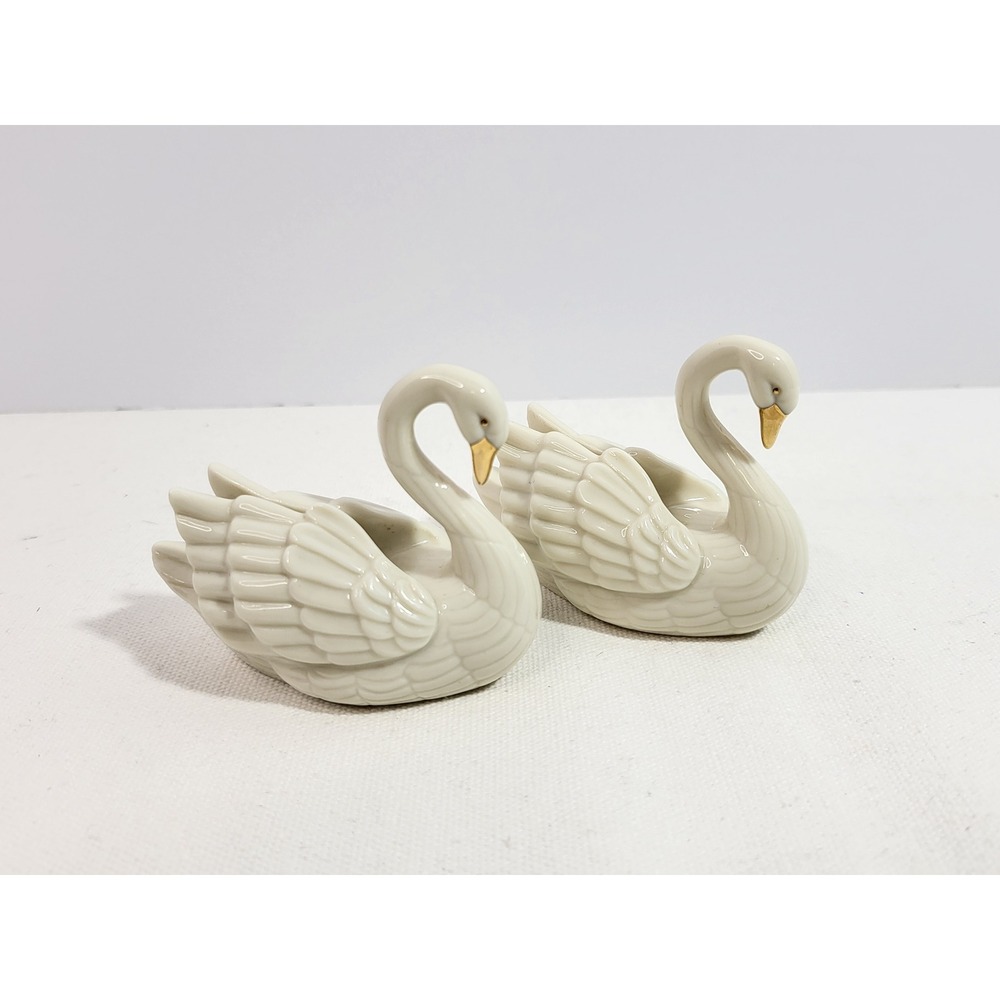Vintage Lenox Miniature Swan Pair Wedding Cake Topper Set Bridal Card Holders
